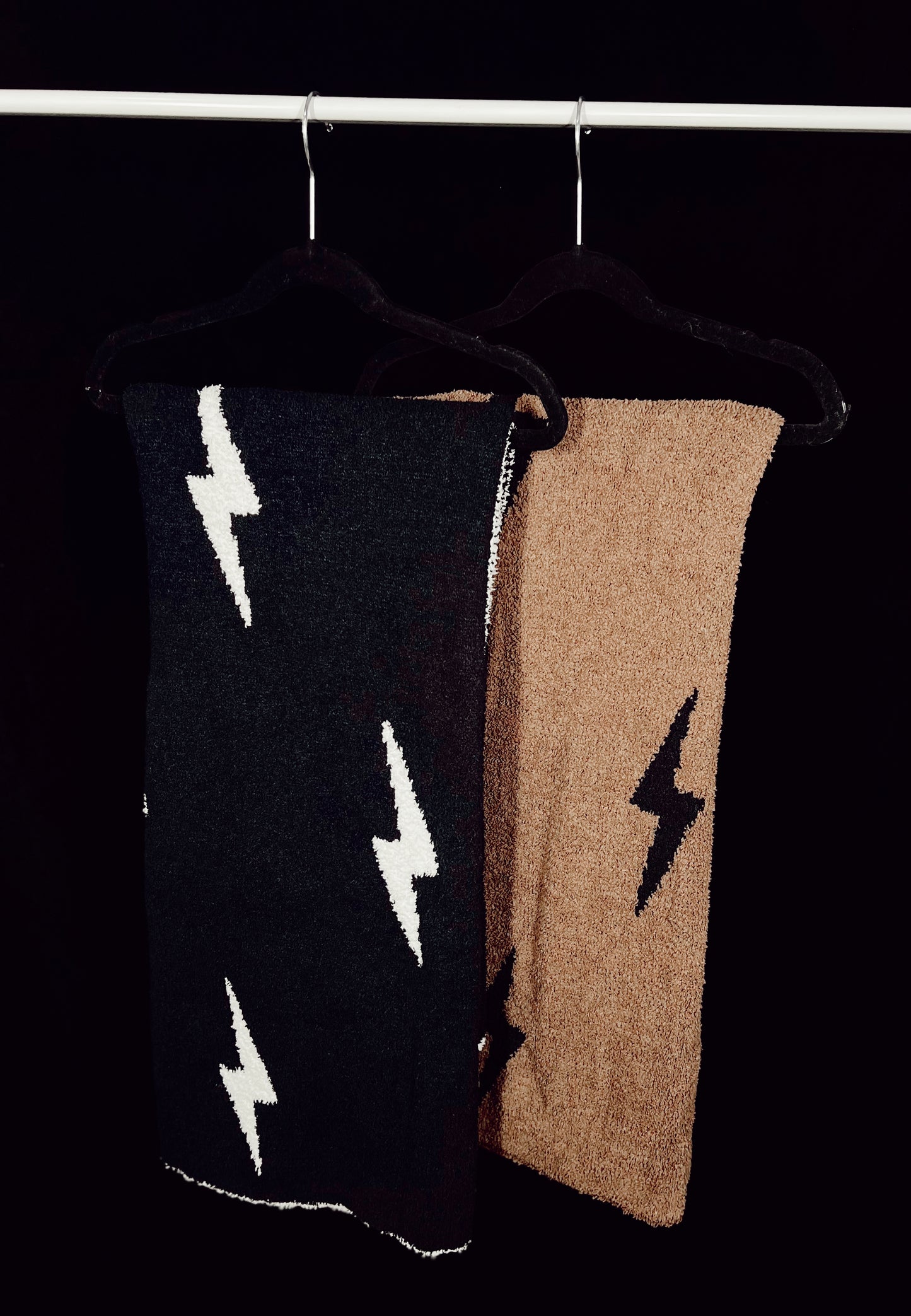 Brown and black lightening bolt blanket