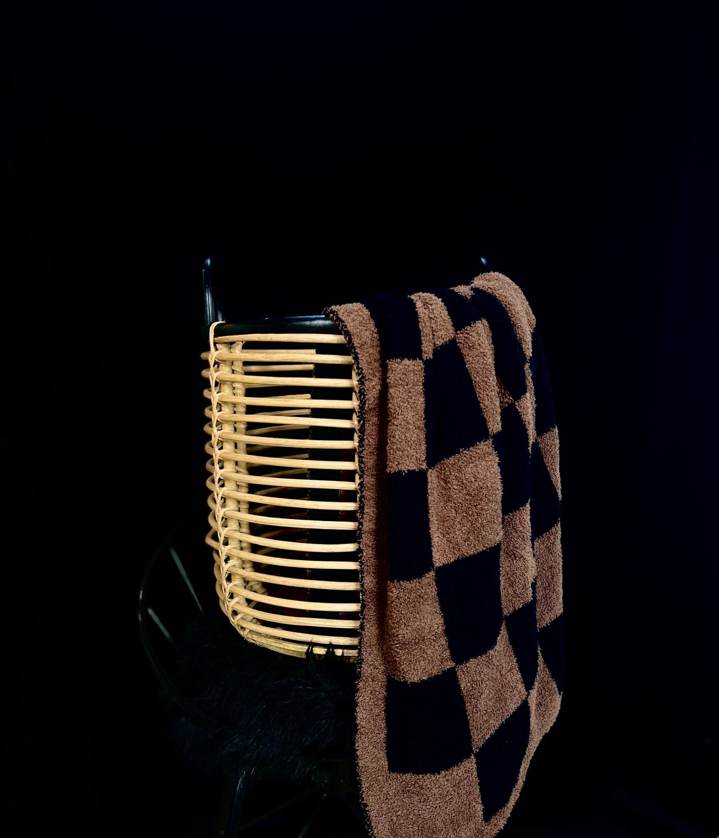 Brown and black checkered blanket