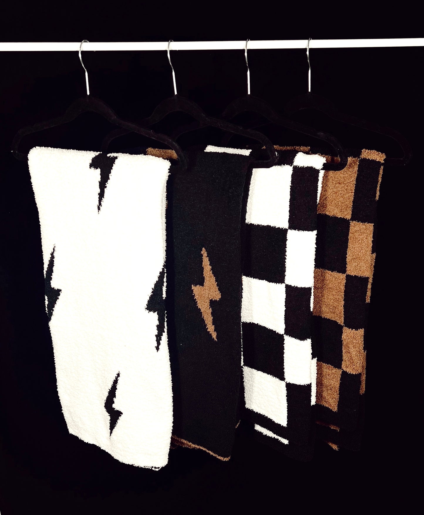 Brown and black lightening bolt blanket